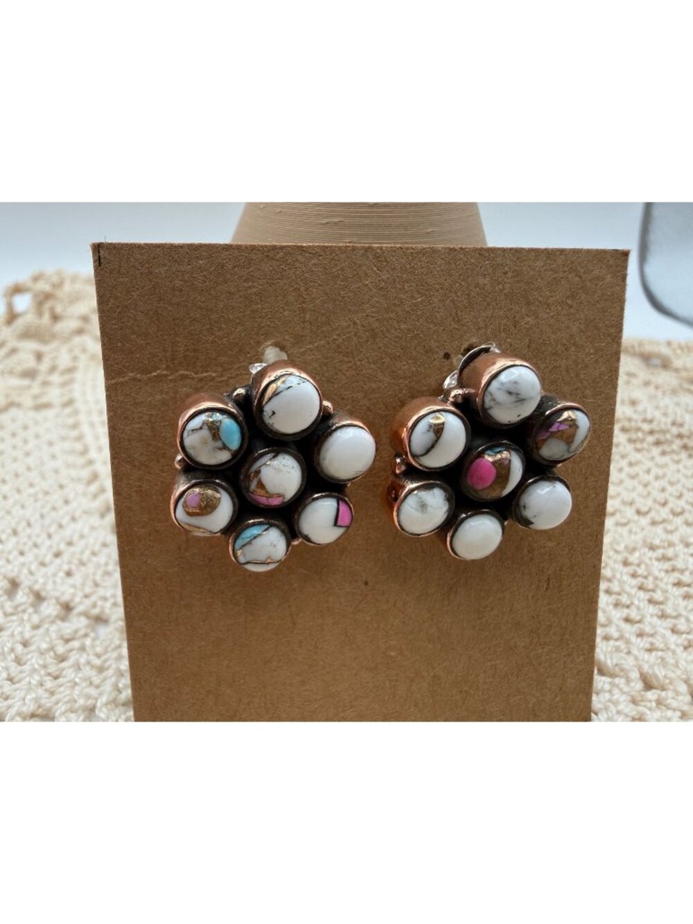 Artisan crafted Cotton Candy Floral Copper Cluster Post Earrings Sterling Post
